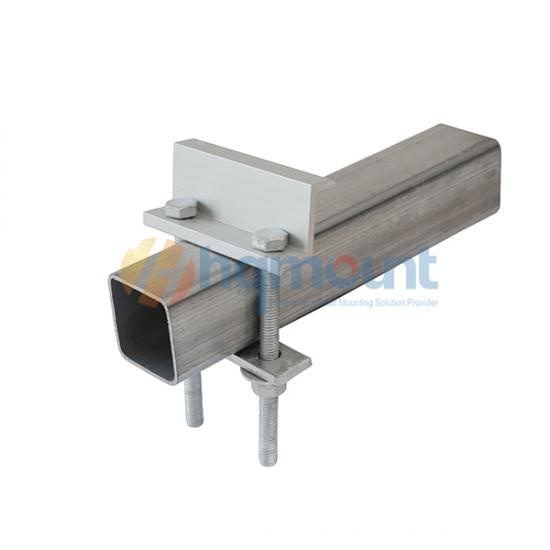 Solar mounting clamp installed on square tube ground mount structure
